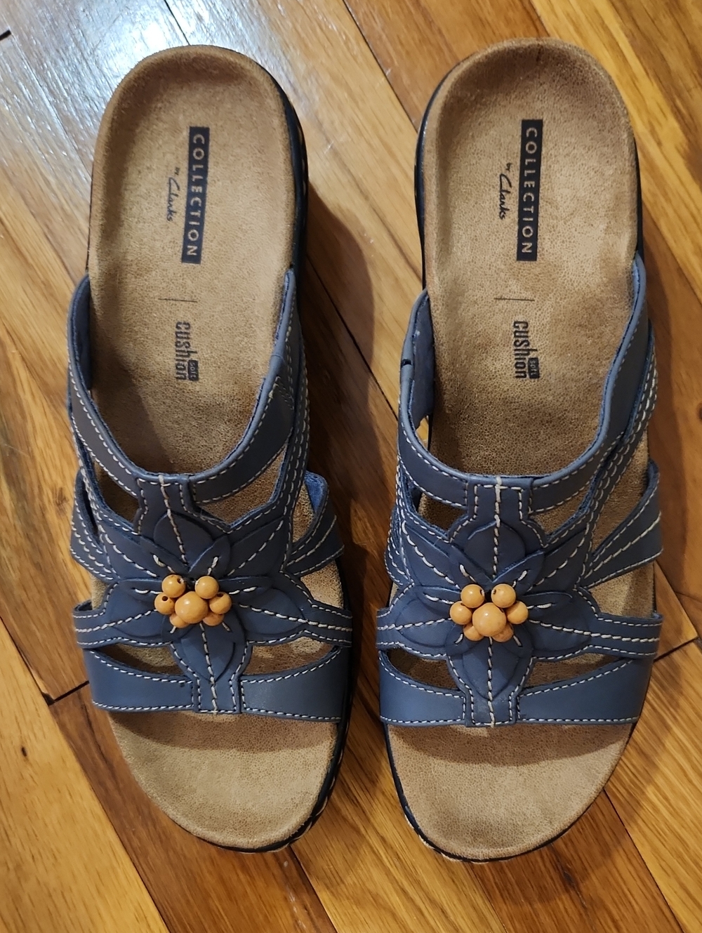 Clarks Collection Lexi Myrtle Blue Grey Floral Slide Sandals NWT Size 9 1/2 M